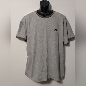 Men's Nike Vintage Ringer T-Shirt Nike Swoosh Logo Grey/Green Size XL